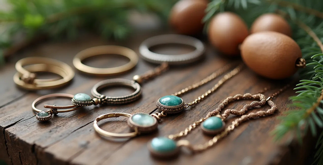 Image conceptuelle d'une création de bijoux artisanaux mettant en valeur l'authenticité et la créativité