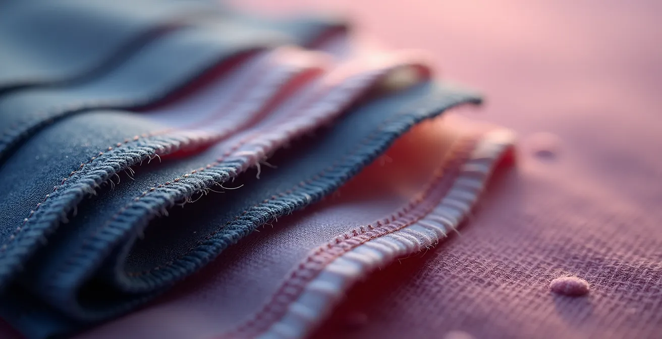 Gros plan détails construction soutien-gorge : armatures, textures tissus, coutures