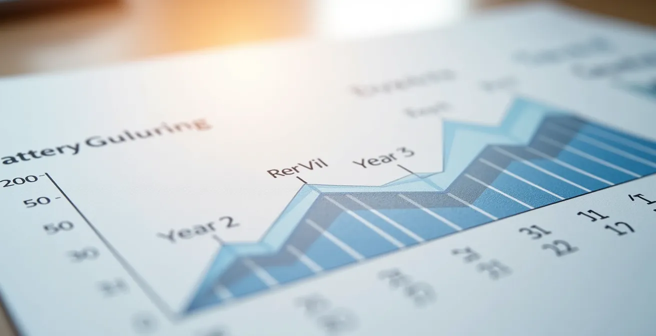 Graphique comparatif du retour sur investissement : courbe de rentabilité d'une batterie mobile superposée à celle d'un générateur thermique