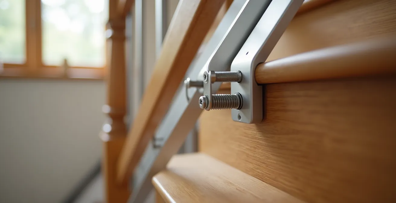 Installation d'un monte-escalier moderne dans un escalier résidentiel avec techniques de fixation précises sur les marches