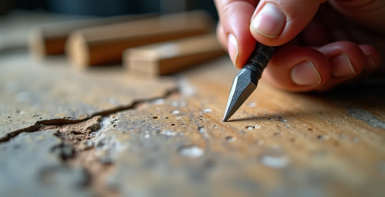 Gros plan sur l'analyse détaillée d'un matériau architectural avec ses textures naturelles