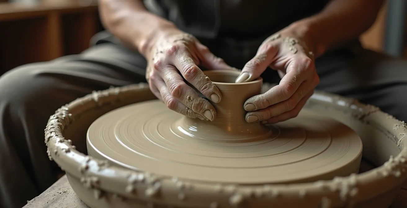 Artisan japonais travaillant la céramique dans son atelier traditionnel