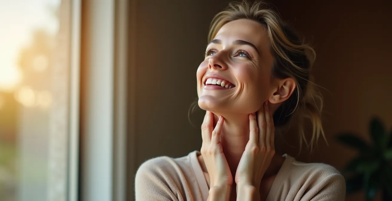 Axe Humain & Émotionnel : Femme exprimant la sérénité et la liberté dans son quotidien