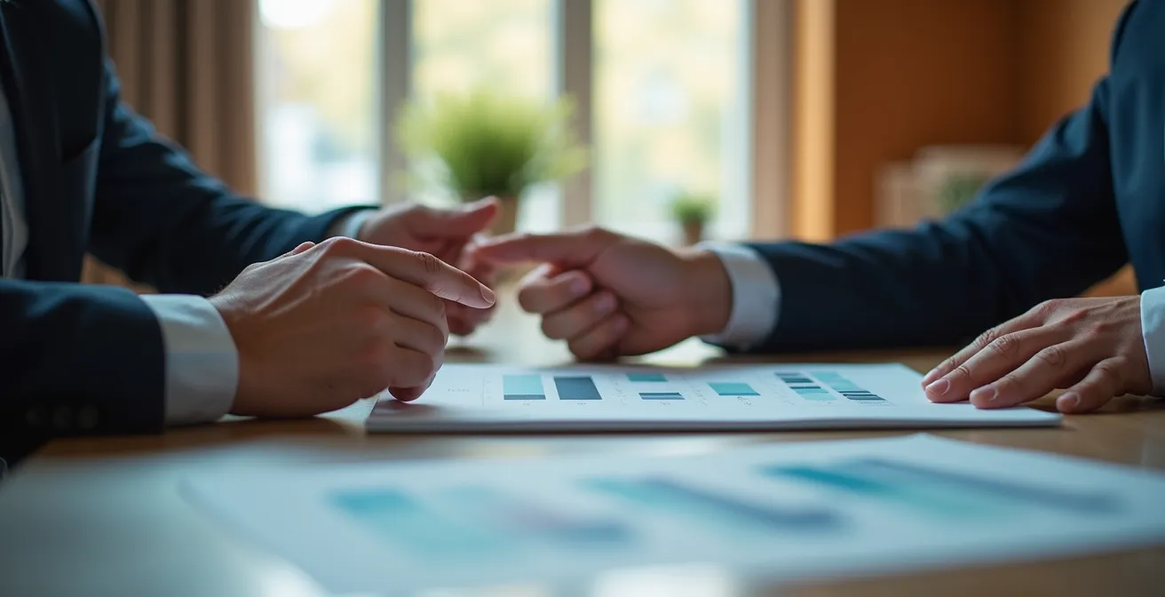 Mains professionnelles échangeant lors d'une négociation énergétique