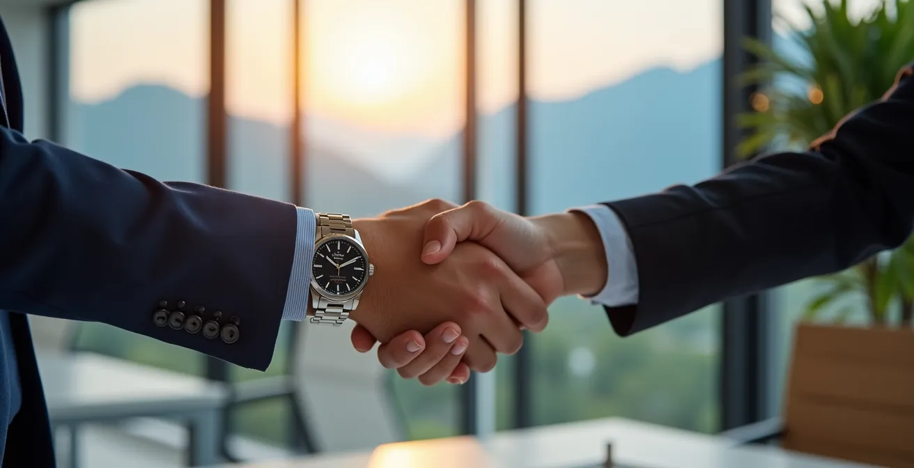 Poignée de main professionnelle scellant un accord de location