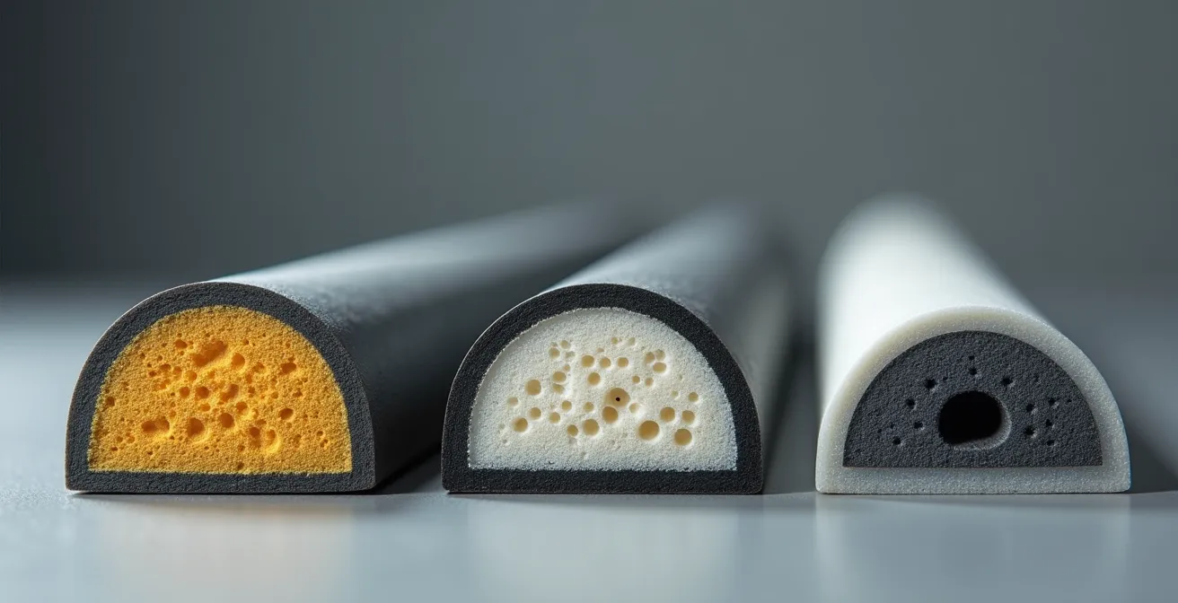 Vue macro de différentes textures de joints d'étanchéité