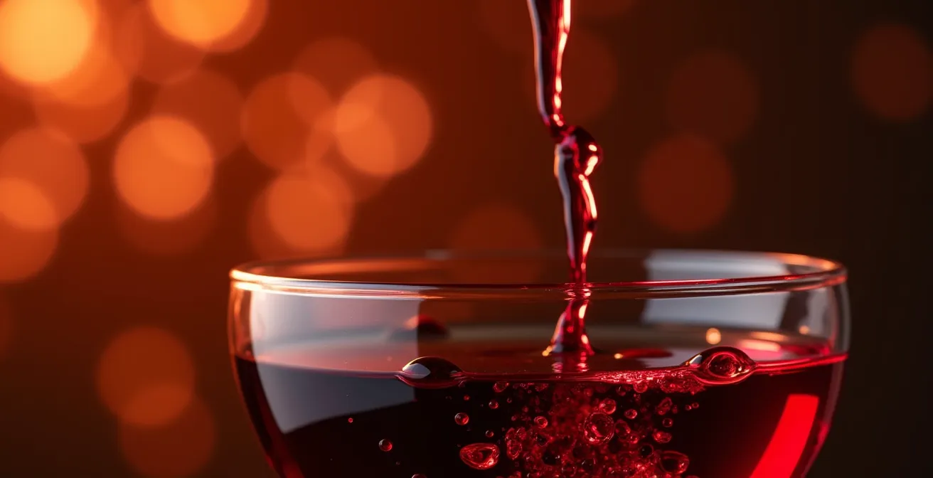 Détail macro de la trajectoire du liquide depuis le bord du verre