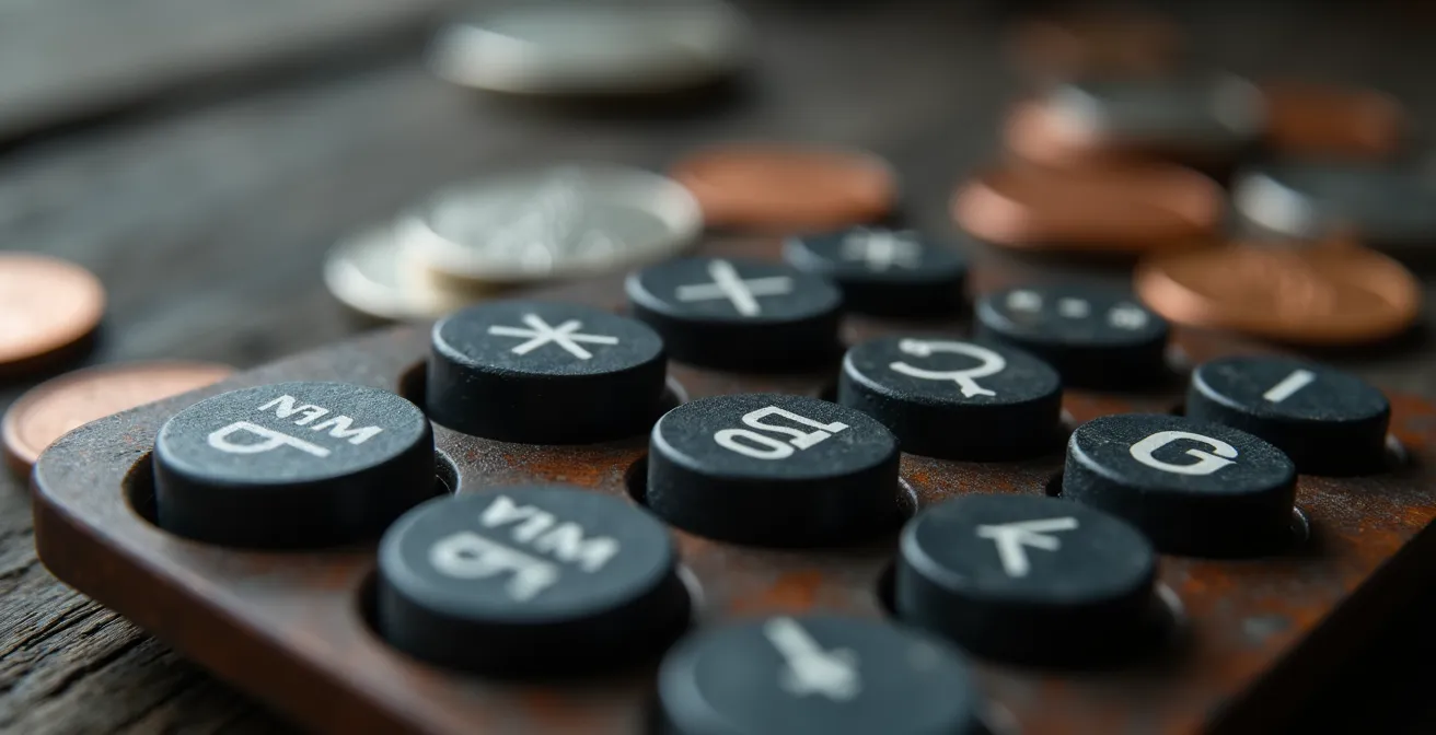 Détail macro d'une calculatrice avec pièces de monnaie