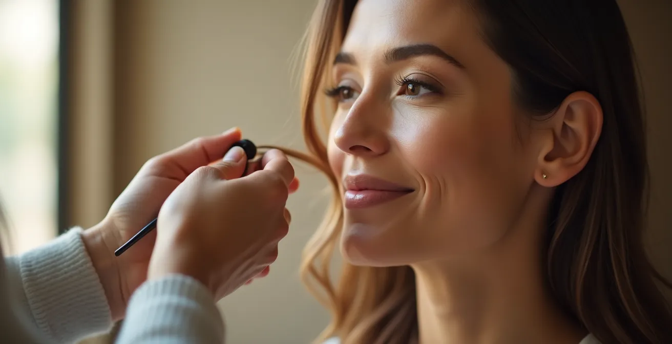 Main experte analysant la texture d'une mèche de cheveux