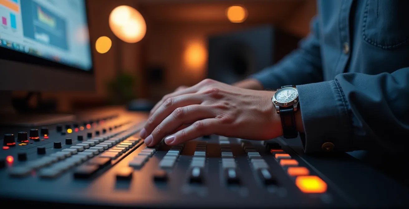 Mains d'un professionnel travaillant sur une interface de montage