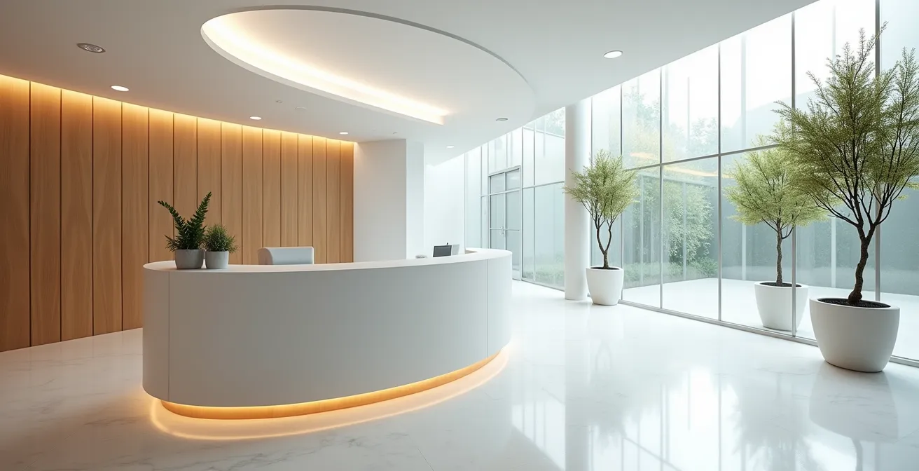 Intérieur moderne d'une clinique de standing avec architecture épurée