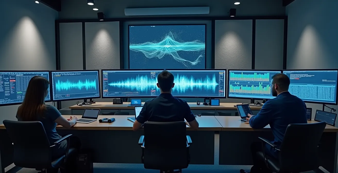 Écrans de contrôle affichant des courbes de charge électrique colorées