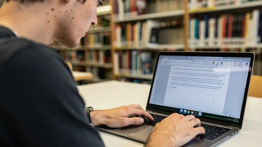 Étudiant français consultant des ressources sur un ordinateur en bibliothèque universitaire