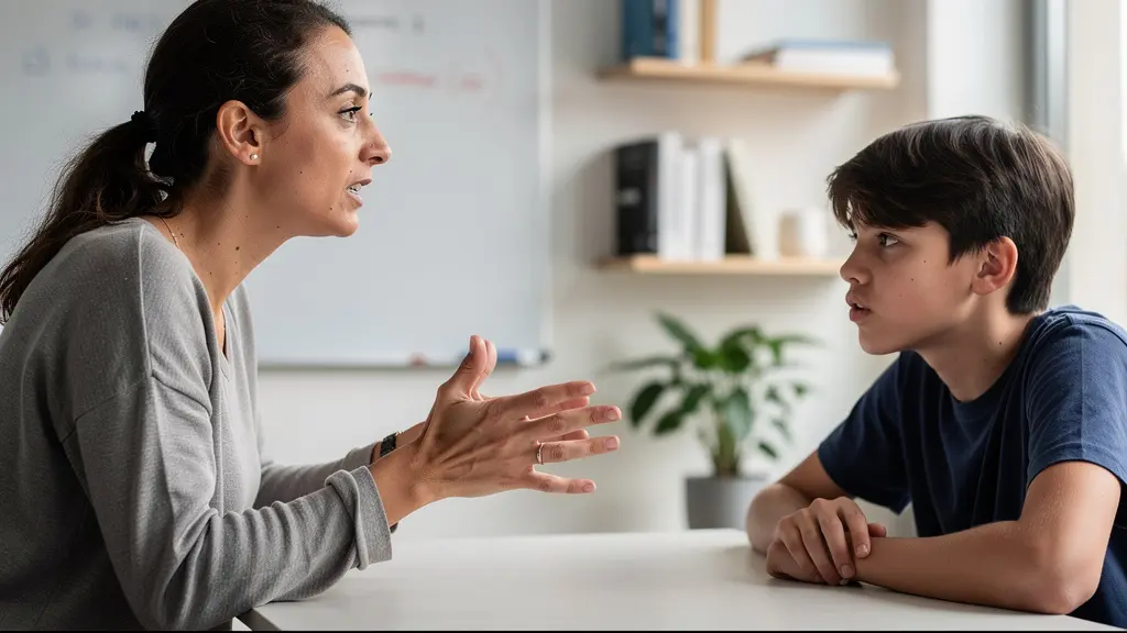 Enseignant expliquant un concept à une étudiante attentive en salle de cours