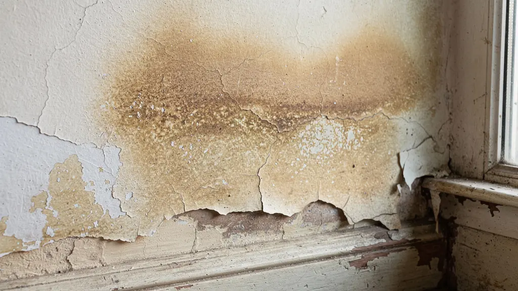Trace d'humidité sur un mur intérieur révélant un défaut d'étanchéité