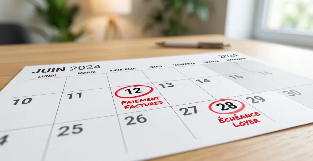 Gros plan sur un calendrier avec des dates d'échéance de paiement encerclées en rouge