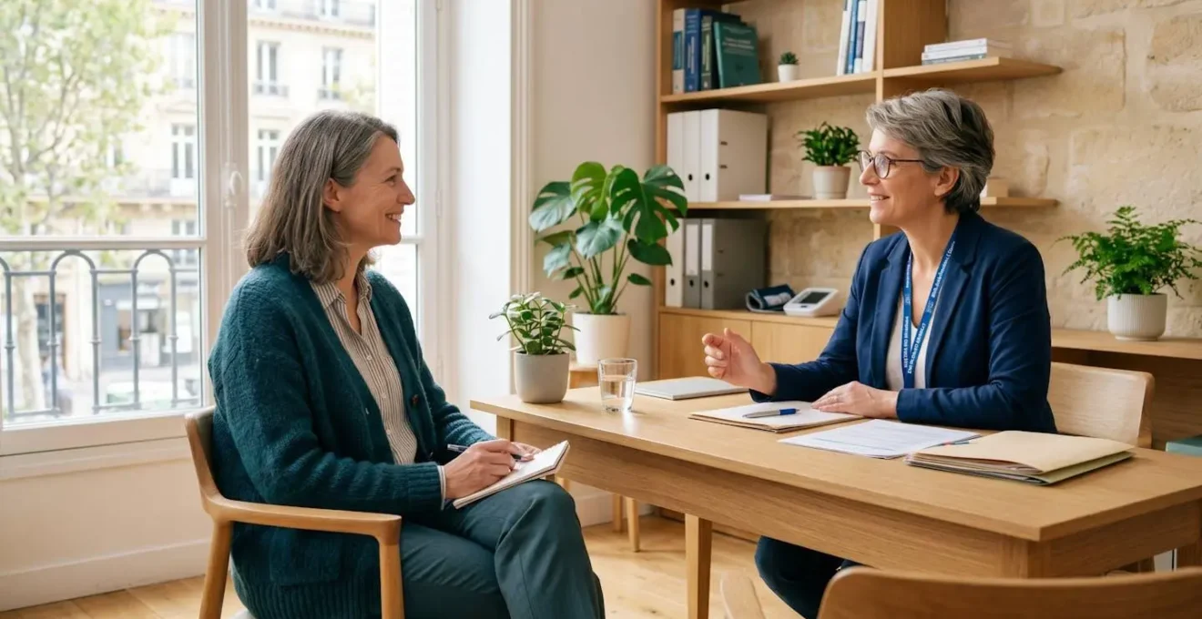 Adhérente d'une mutuelle lors d'un bilan de prévention santé dans un cabinet médical
