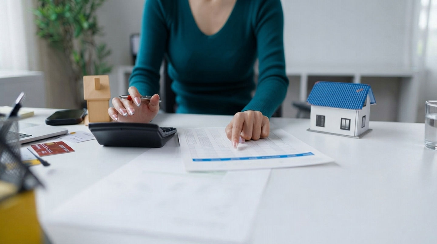 Relevés bancaires et factures ménagères disposés pour analyser l'impact budgétaire des mensualités de crédit